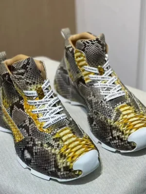 Genuine real python skin men shoe,high end quality snake skin gold&yellow leisure fashion men sneaker Boots with cow lining