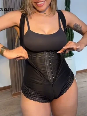 Fajas Double Compression Control Colombianans Full Body Shaper with Buckle Zipper Triangular Sheath Invisible Under Garment